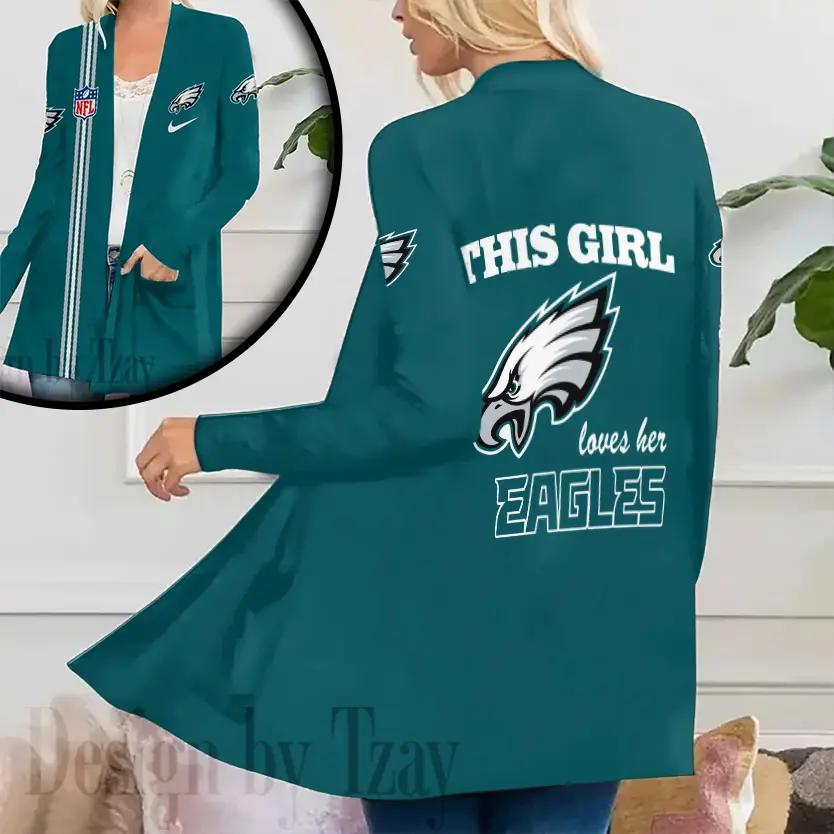 Philadelphia Eagles Women Patch Pocket Cardigan BT152