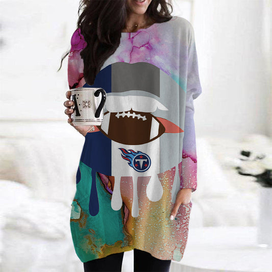 Tennessee Titans Casual Long Sleeve Pocket Dress AZBTLSPD000026