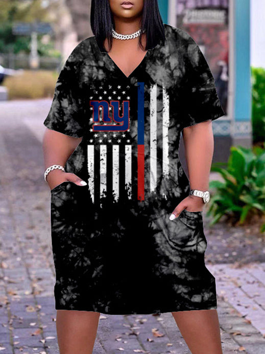New York Giants V-neck Casual Pocket Dress Limited Edition AZBTVCPD000132
