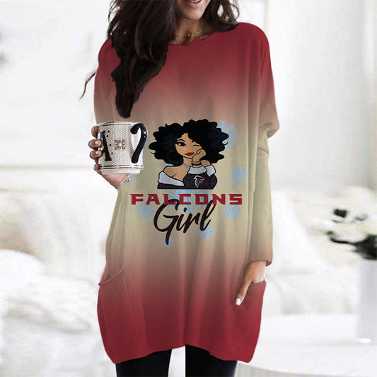 Atlanta Falcons Casual Long Sleeve Pocket Dress AZBTLSPD000023