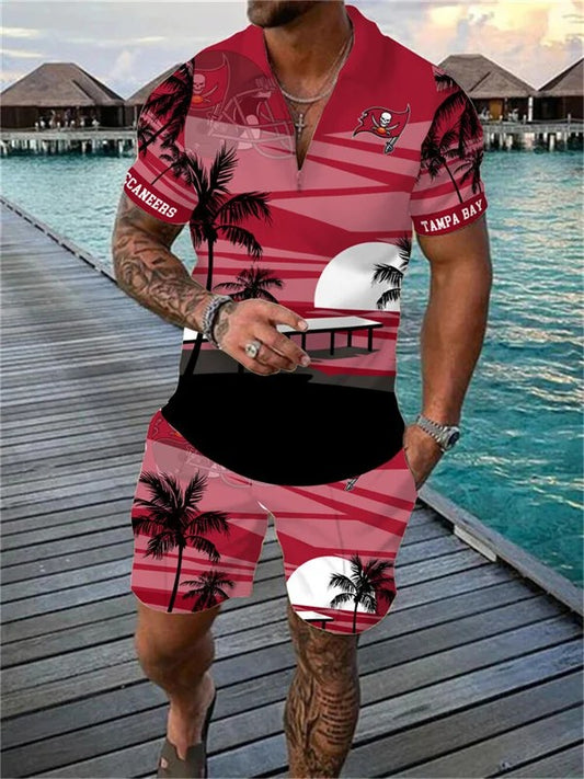 Tampa Bay Buccaneers Zip Polo Shirt And Shorts Men AZPLZ230