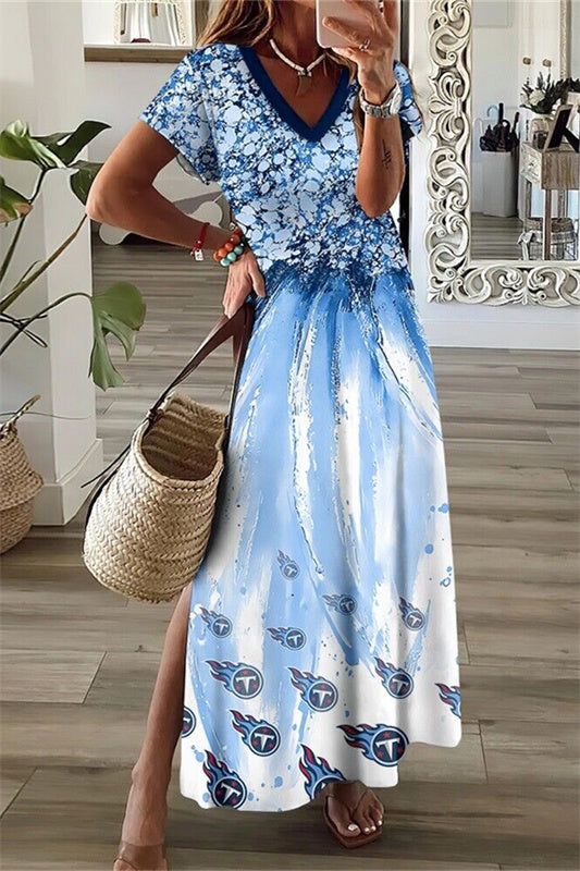 Tennessee Titans V-Neck Side Slit Long Dress AZBTVSD000226