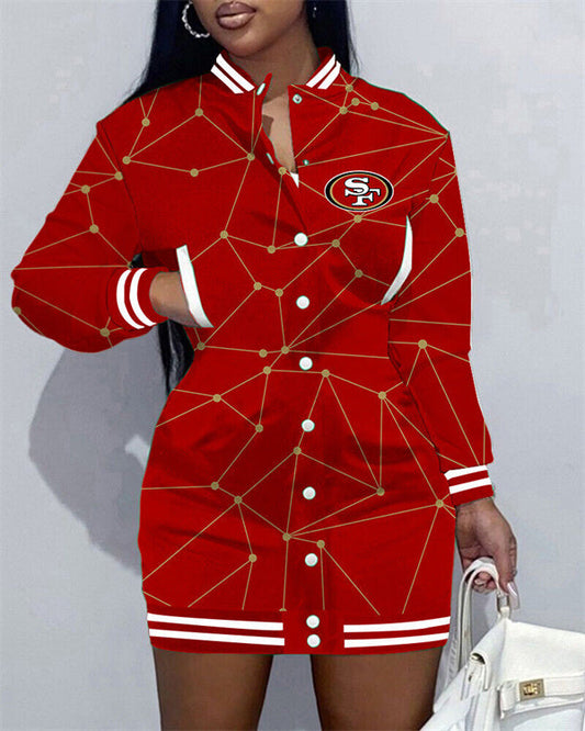 San Francisco 49ers Women Button Down Jacket Dress AZBTBDJD000261