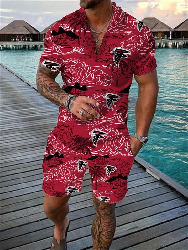 Atlanta Falcons Zip Polo Shirt And Shorts Men AZPLZ168