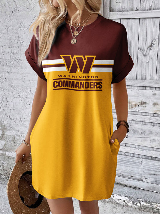 Washington Commanders Women Hidden Pocket Batwing Casual Dress AZDDBWCD000072