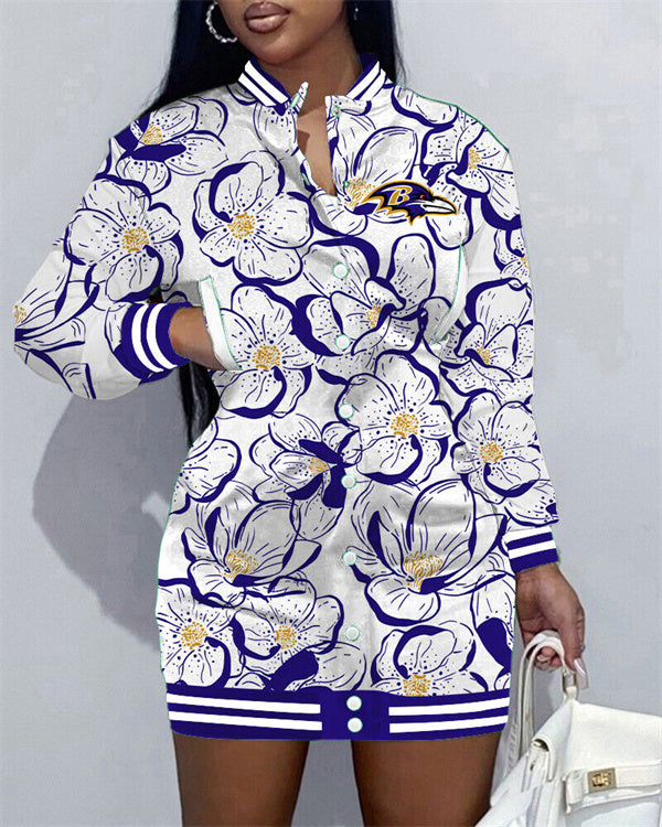 Baltimore Ravens Women Button Down Jacket Dress AZBTBDJD000369