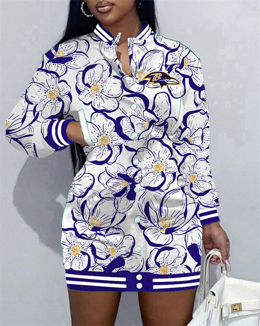 Baltimore Ravens Women Button Down Jacket Dress AZBTBDJD000369