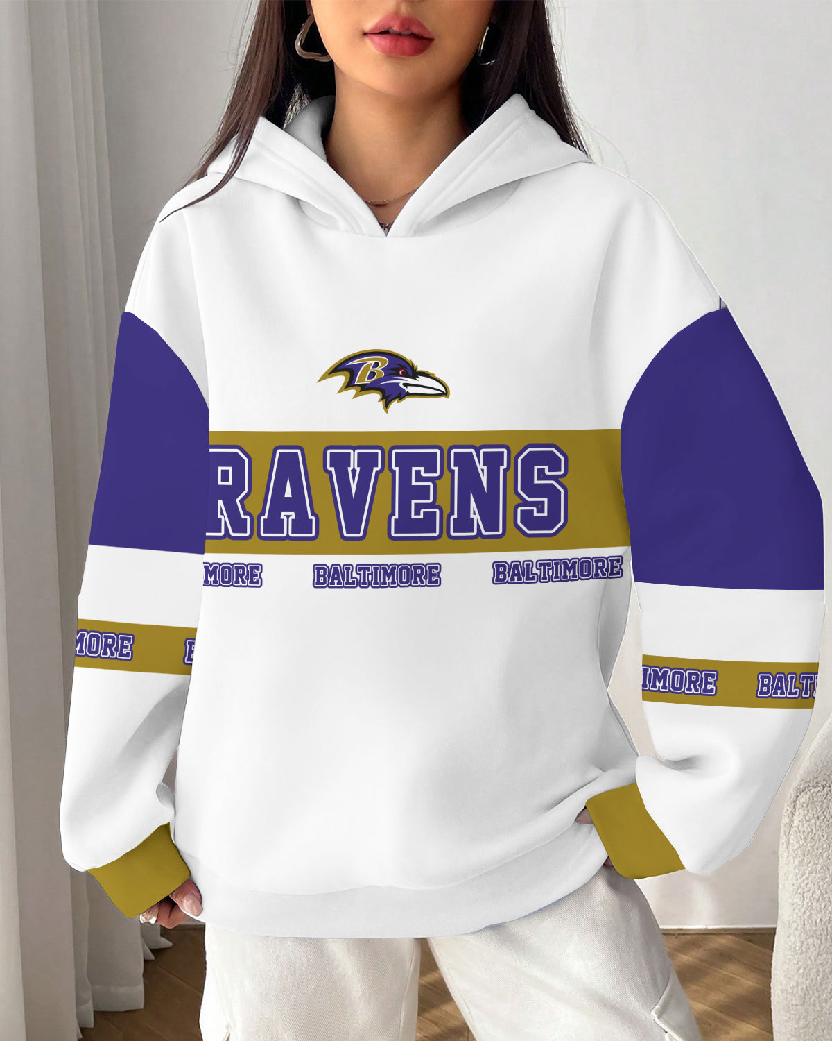Baltimore Ravens Printed Hooded Pocket Pullover Hoodie AZBTPH000126