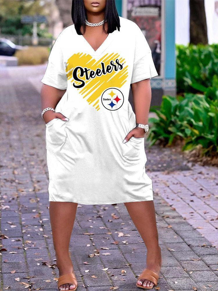 Pittsburgh Steelers V-neck Casual Pocket Dress Limited Edition AZBTVCPD000118