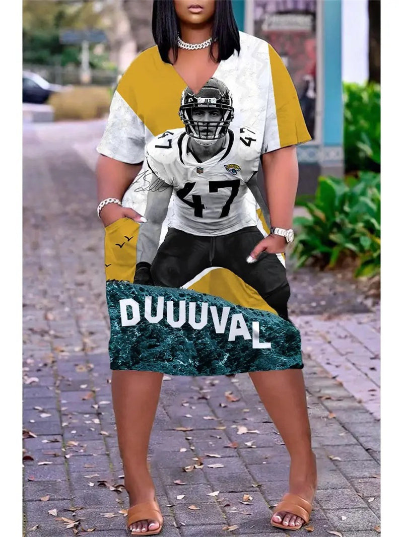 Jacksonville Jaguars V-neck Casual Pocket Dress Limited Edition AZBTVCPD000091