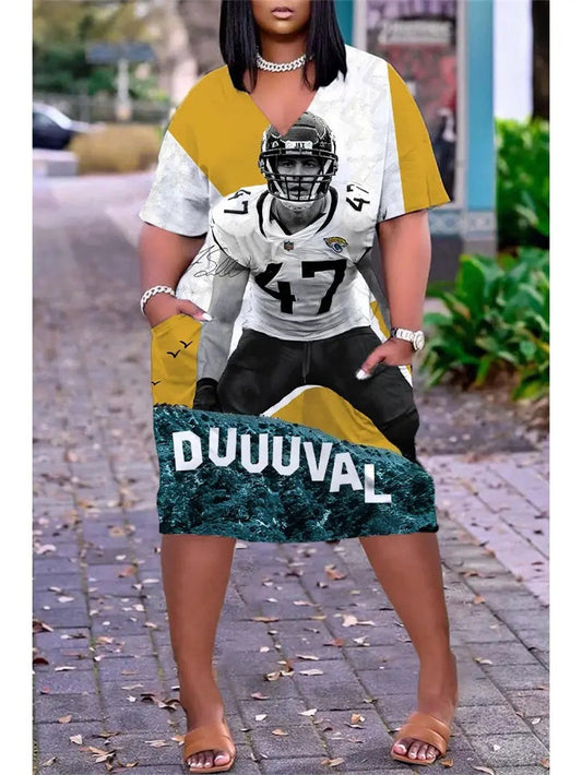 Jacksonville Jaguars V-neck Casual Pocket Dress Limited Edition AZBTVCPD000091