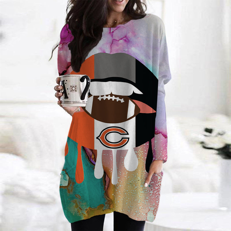 Chicago Bears Casual Long Sleeve Pocket Dress AZBTLSPD000013