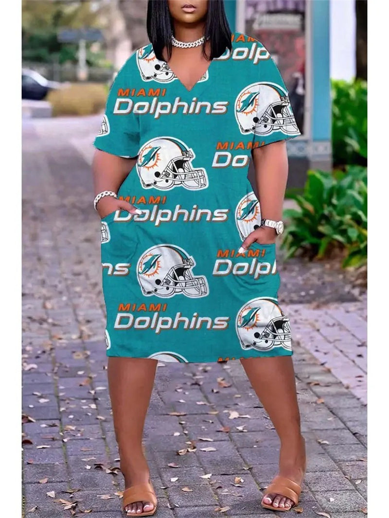 Miami Dolphins V-neck Casual Pocket Dress Limited Edition AZBTVCPD000018