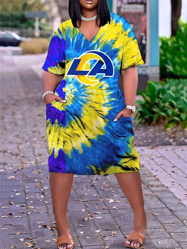 Los Angeles Rams V-neck Casual Pocket Dress Limited Edition AZBTVCPD000105