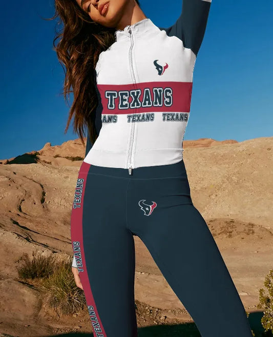 Houston Texans 2 Piece Workout  Sets :Sculpt High Waist Gym Leggings & long Sleeve Sports Top (1)