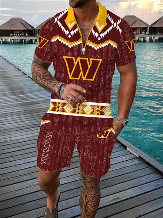 Washington Commanders Zip Polo Shirt And Shorts Men AZPLZ234