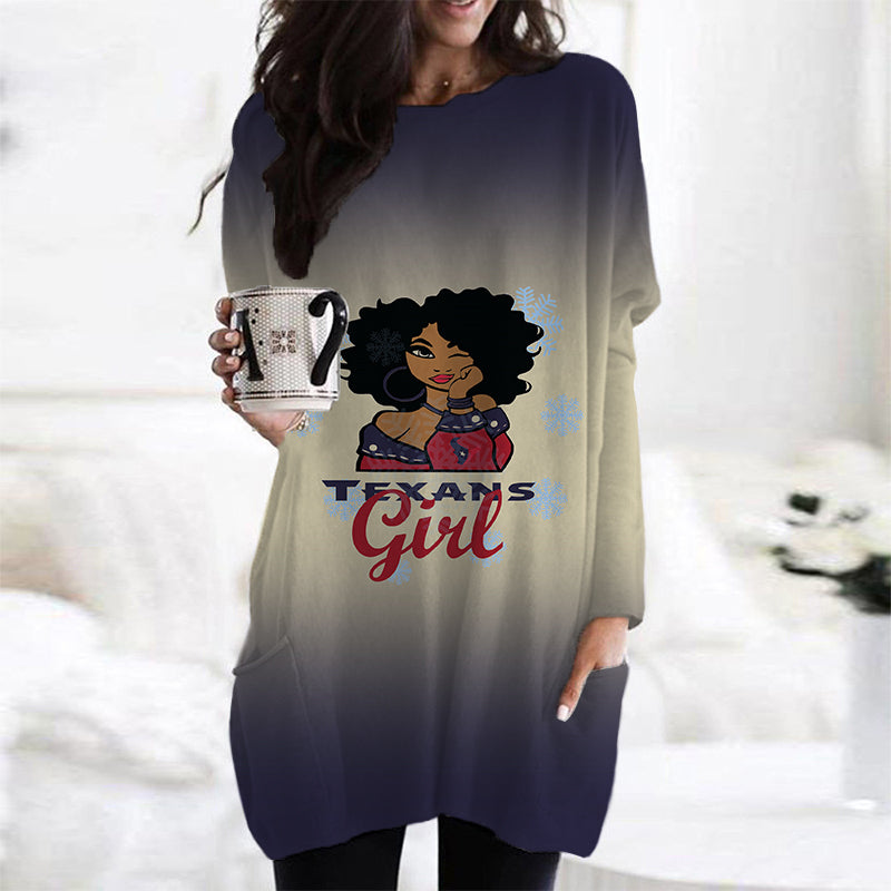 Houston Texans Casual Long Sleeve Pocket Dress AZBTLSPD000016