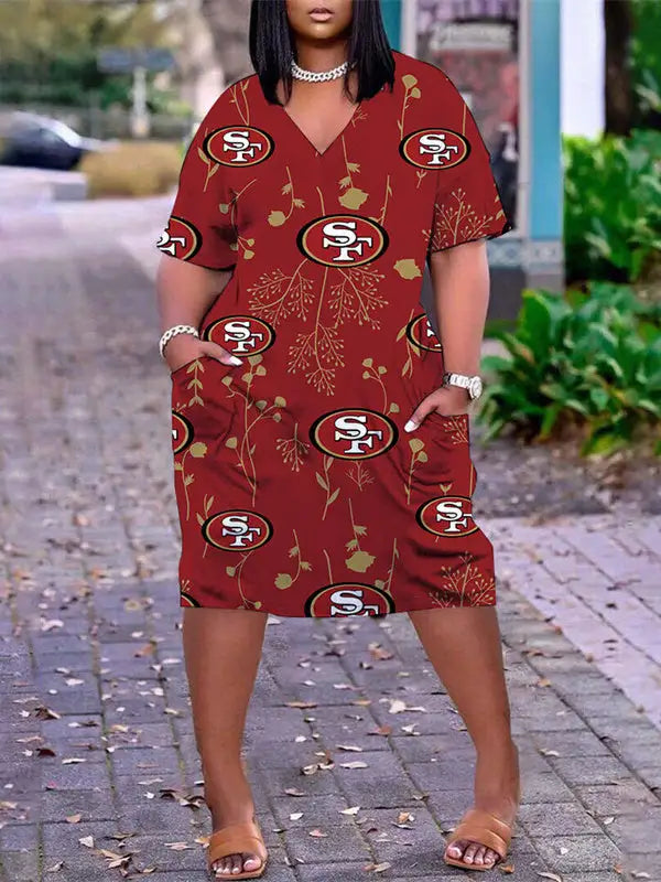 San Francisco 49ers V-neck Casual Pocket Dress Limited Edition AZBTVCPD000057