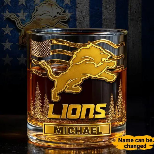 Detroit Lions Golden Logo Whiskey Glass SP19