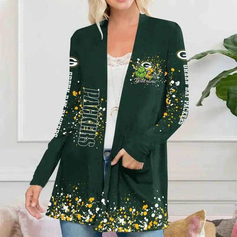 Green Bay Packers Women Patch Pocket Cardigan BT072