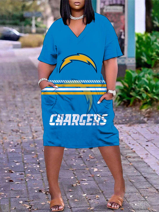 Los Angeles Chargers V-neck Casual Pocket Dress Limited Edition AZBTVCPD000279