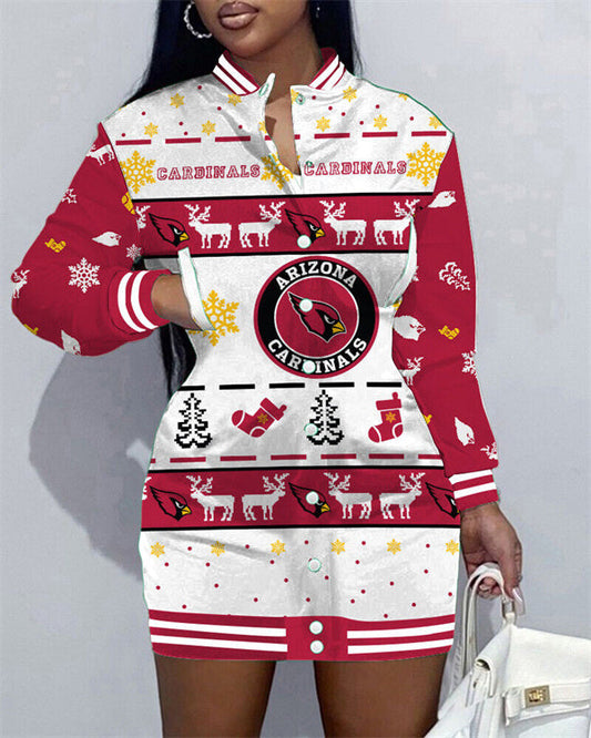 Arizona Cardinals Women Button Down Jacket Dress AZBTBDJD000351