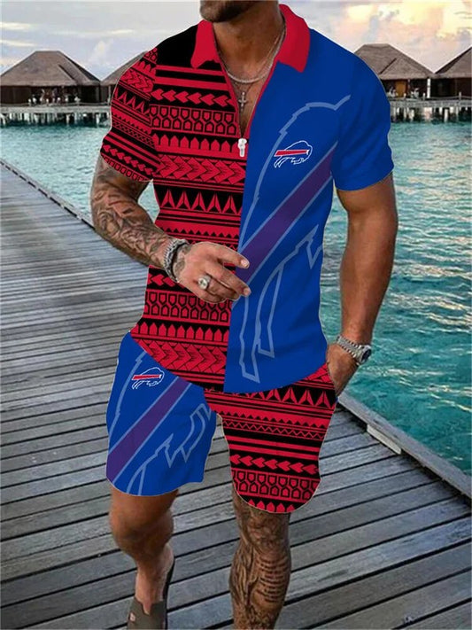 Buffalo Bills Zip Polo Shirt And Shorts Men AZPLZ164