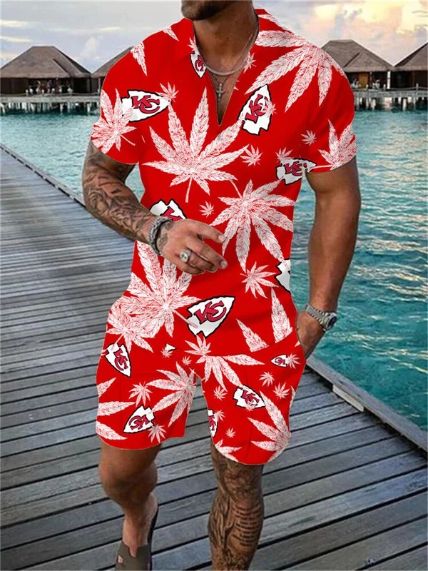 Kansas City Chiefs Zip Polo Shirt And Shorts Men AZPLZ053