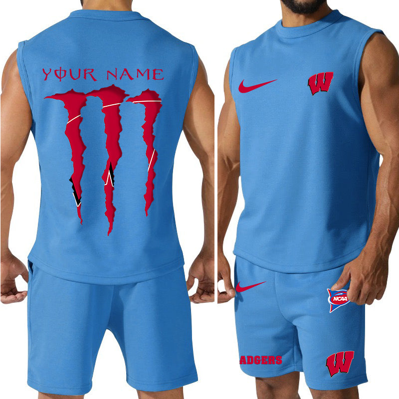 Wisconsin Badgers Colorful Combo Men Jersey Tank Top and Shorts AZBTCMJTTS000036