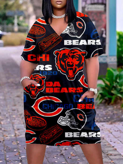 Chicago Bears V-neck Casual Pocket Dress Limited Edition AZBTVCPD000451
