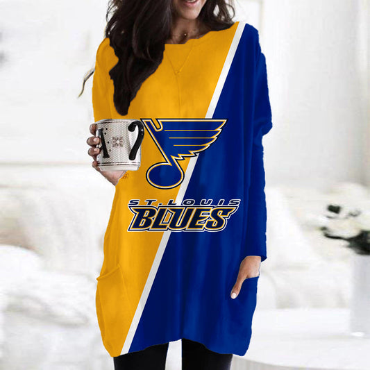 St. Louis Blues Casual Long Sleeve Pocket Dress AZBTLSPD000084