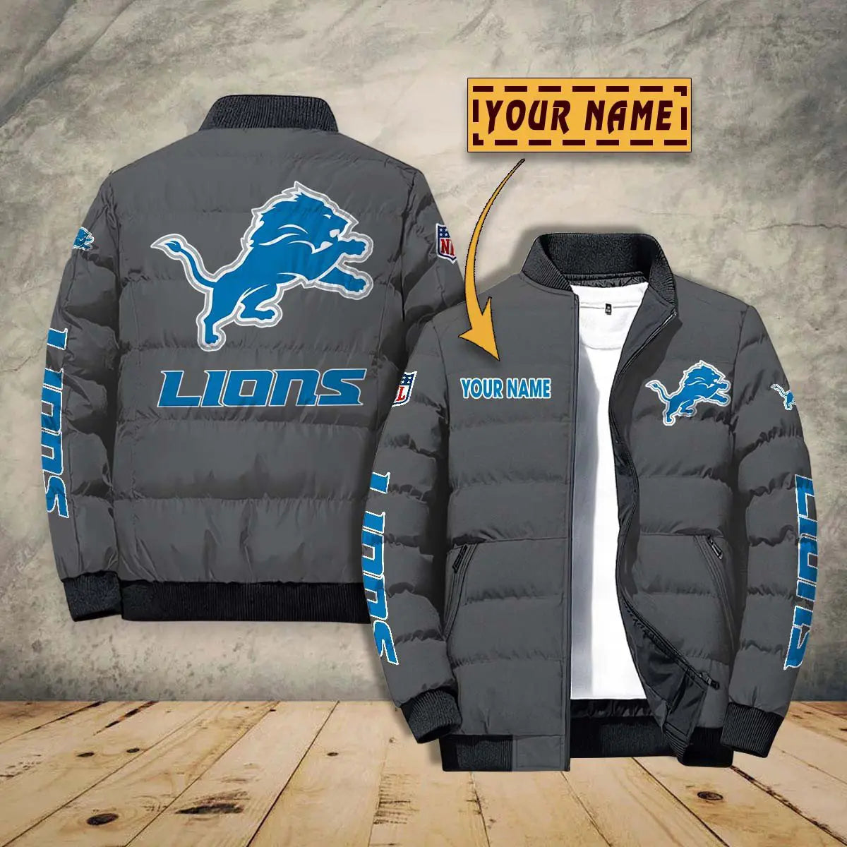 Detroit Lions New Personalized Winter Puffer Jacket AZBTPFKJ000002