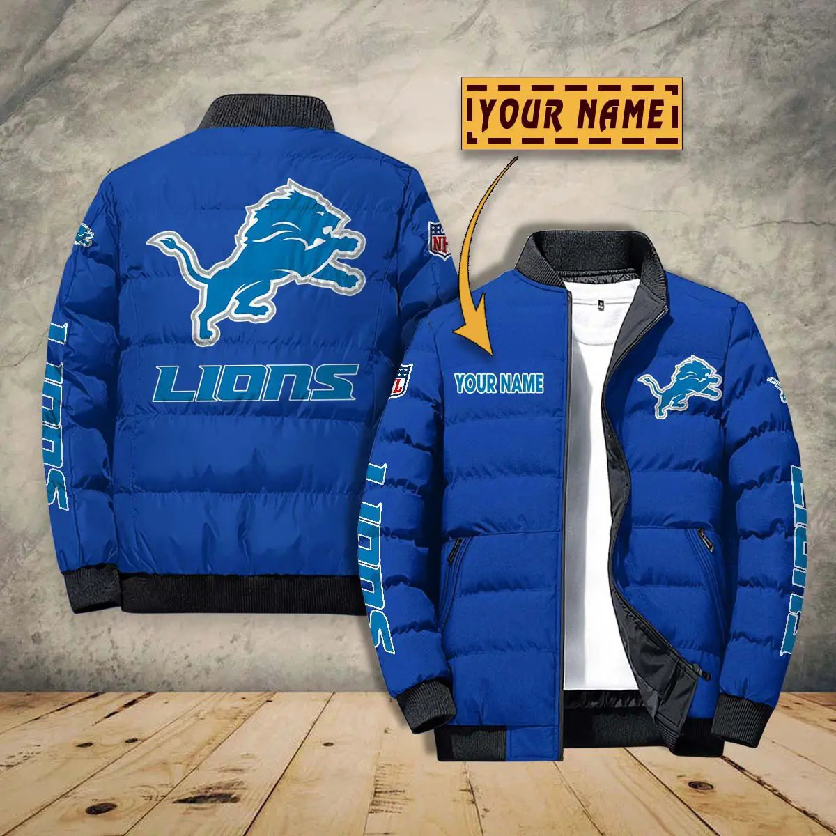 Detroit Lions New Personalized Winter Puffer Jacket AZBTPFKJ000002