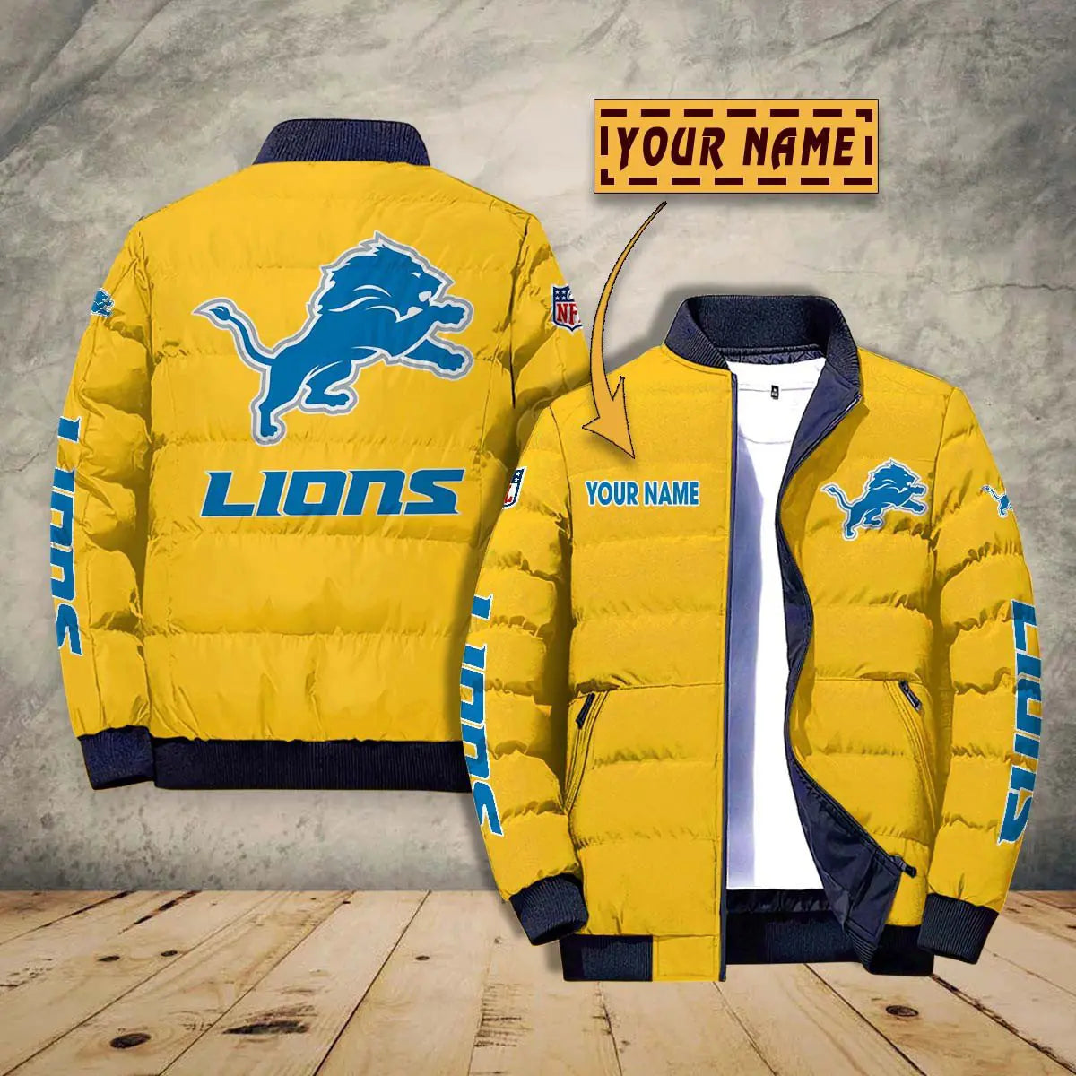 Detroit Lions New Personalized Winter Puffer Jacket AZBTPFKJ000002