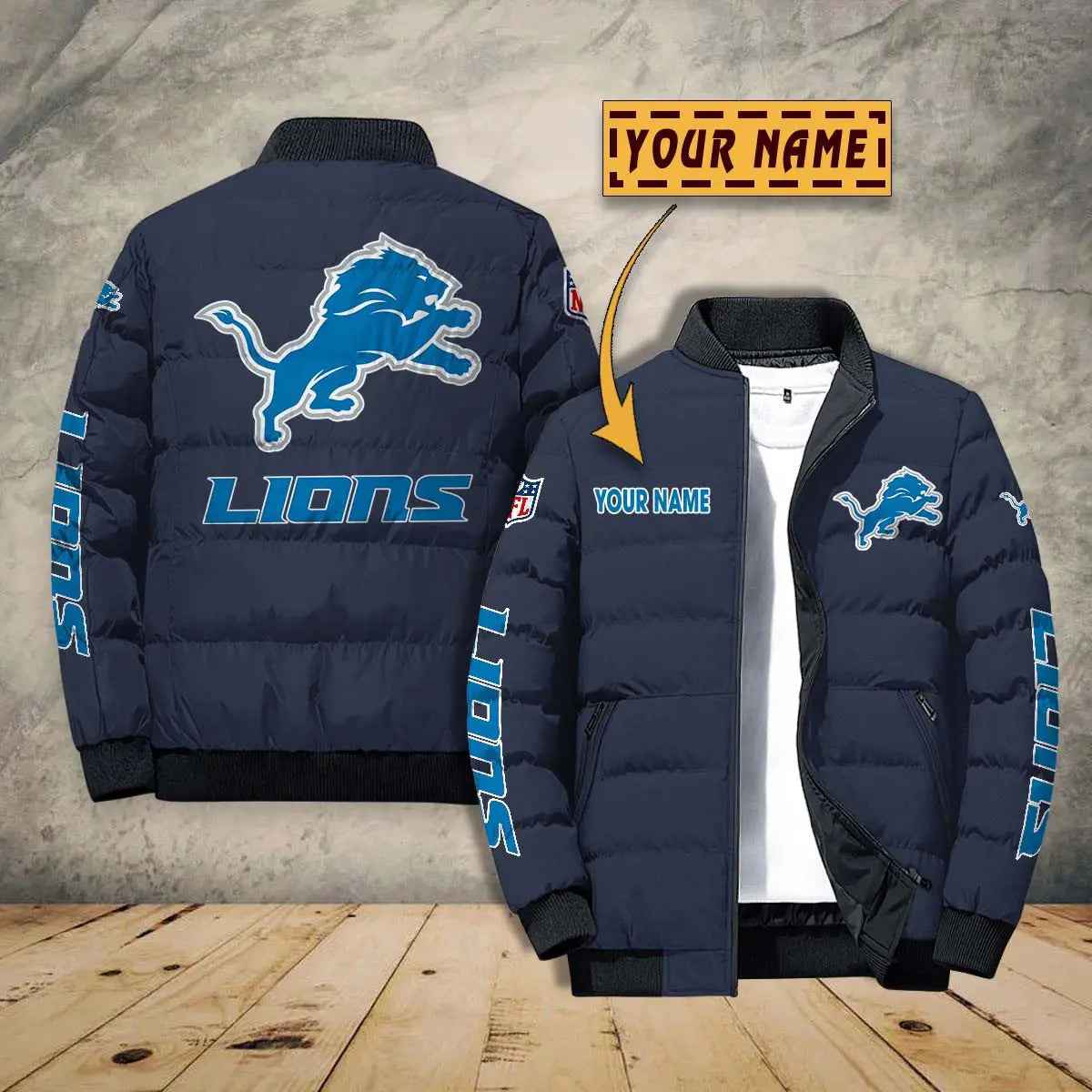 Detroit Lions New Personalized Winter Puffer Jacket AZBTPFKJ000002