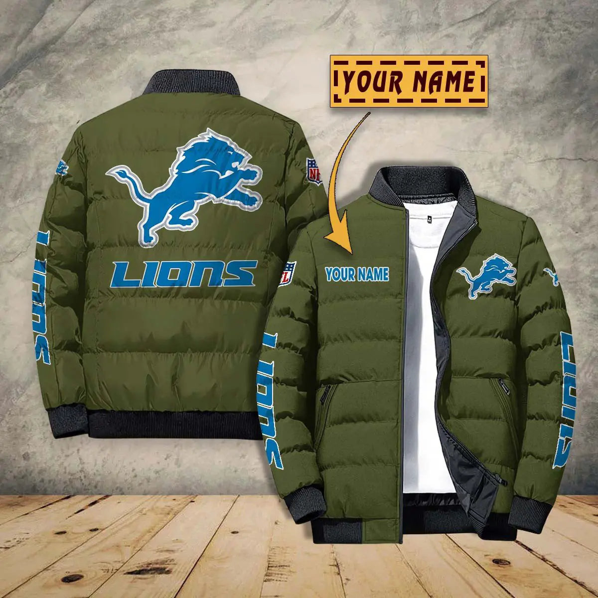Detroit Lions New Personalized Winter Puffer Jacket AZBTPFKJ000002
