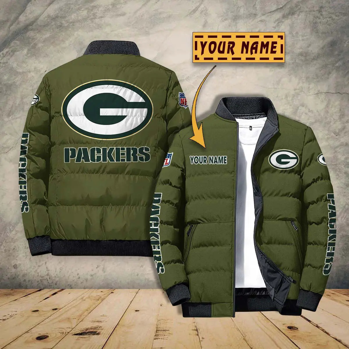Green Bay Packers New Personalized Winter Puffer Jacket AZBTPFKJ000005
