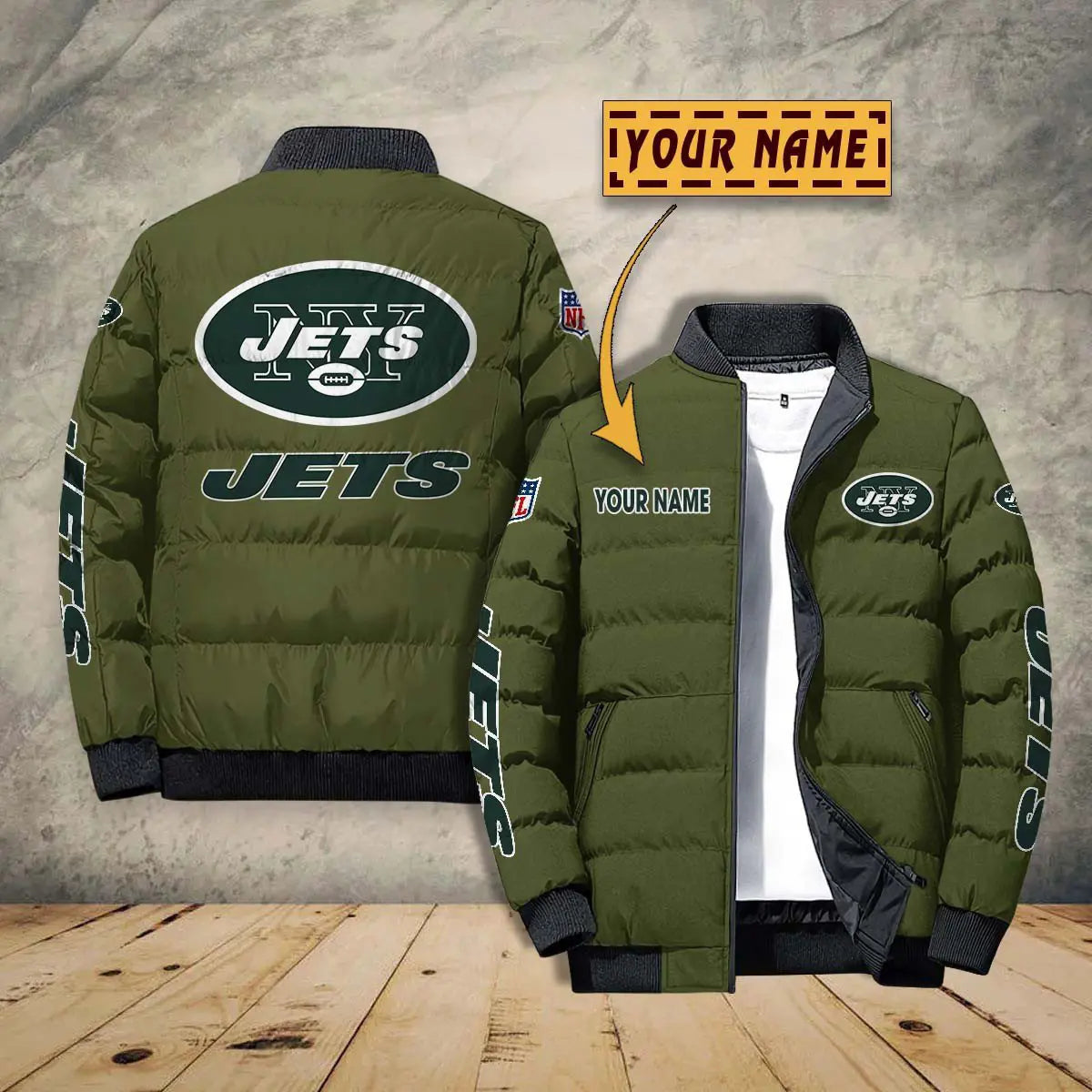 New York Jets New Personalized Winter Puffer Jacket AZBTPFKJ000009