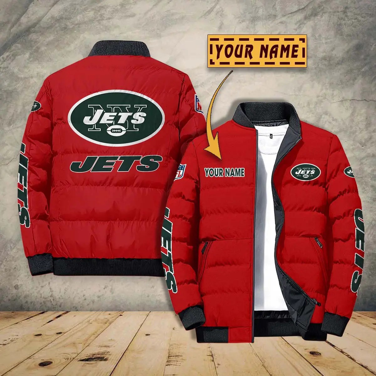 New York Jets New Personalized Winter Puffer Jacket AZBTPFKJ000009