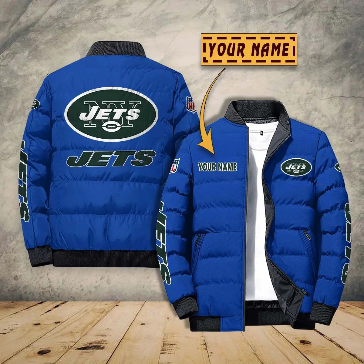 New York Jets New Personalized Winter Puffer Jacket AZBTPFKJ000009