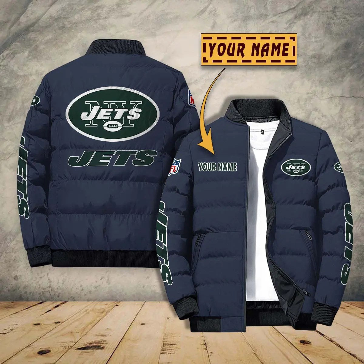 New York Jets New Personalized Winter Puffer Jacket AZBTPFKJ000009