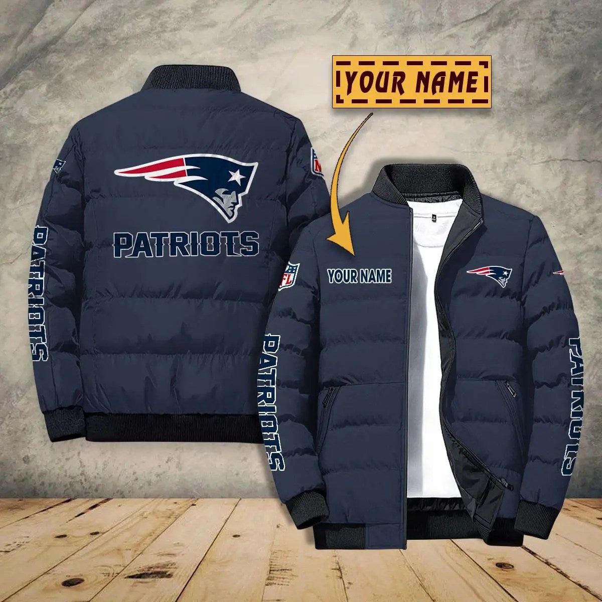 New England Patriots New Personalized Winter Puffer Jacket AZBTPFKJ000011