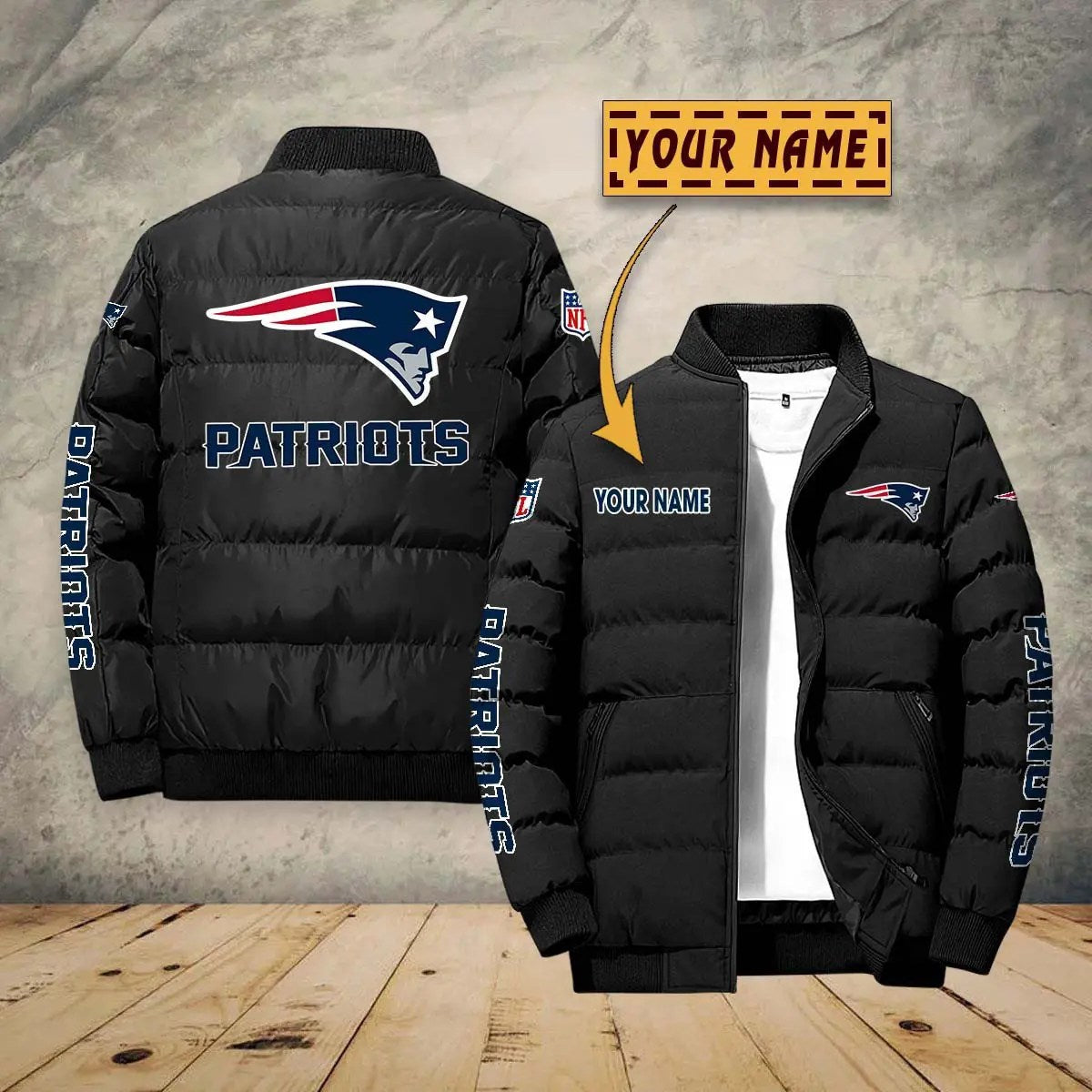 New England Patriots New Personalized Winter Puffer Jacket AZBTPFKJ000011