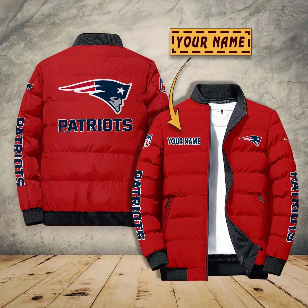 New England Patriots New Personalized Winter Puffer Jacket AZBTPFKJ000011