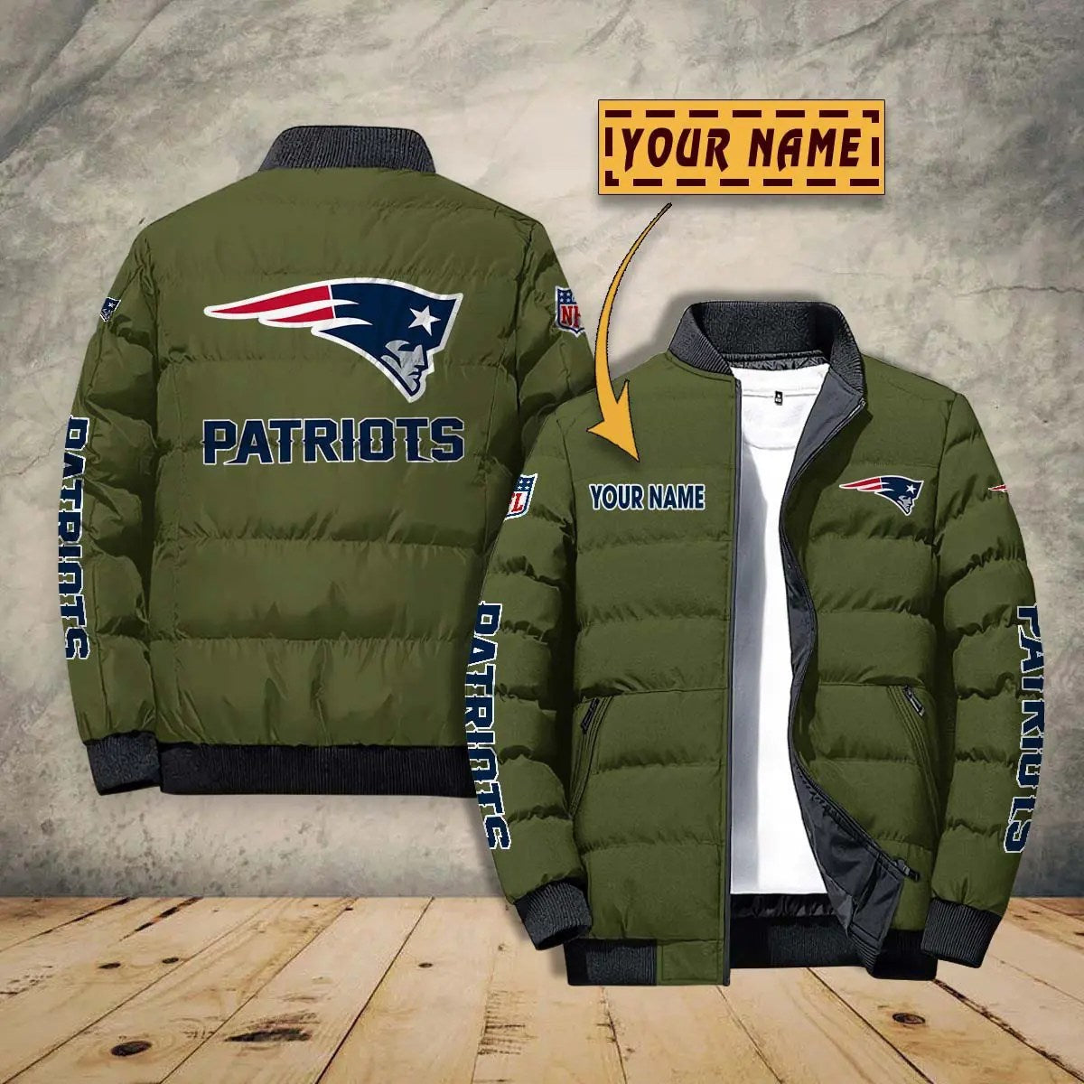 New England Patriots New Personalized Winter Puffer Jacket AZBTPFKJ000011