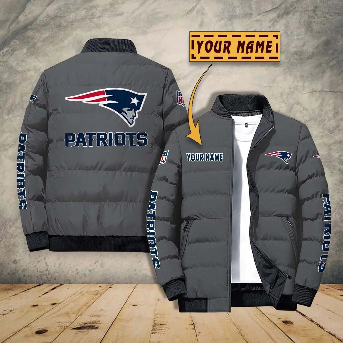 New England Patriots New Personalized Winter Puffer Jacket AZBTPFKJ000011