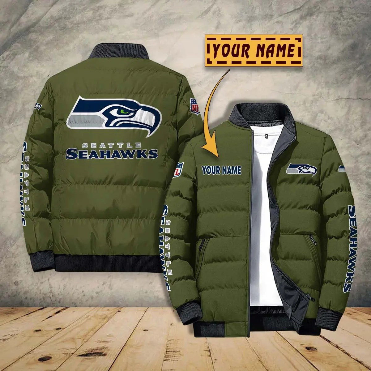 Seattle Seahawks New Personalized Winter Puffer Jacket AZBTPFKJ000025