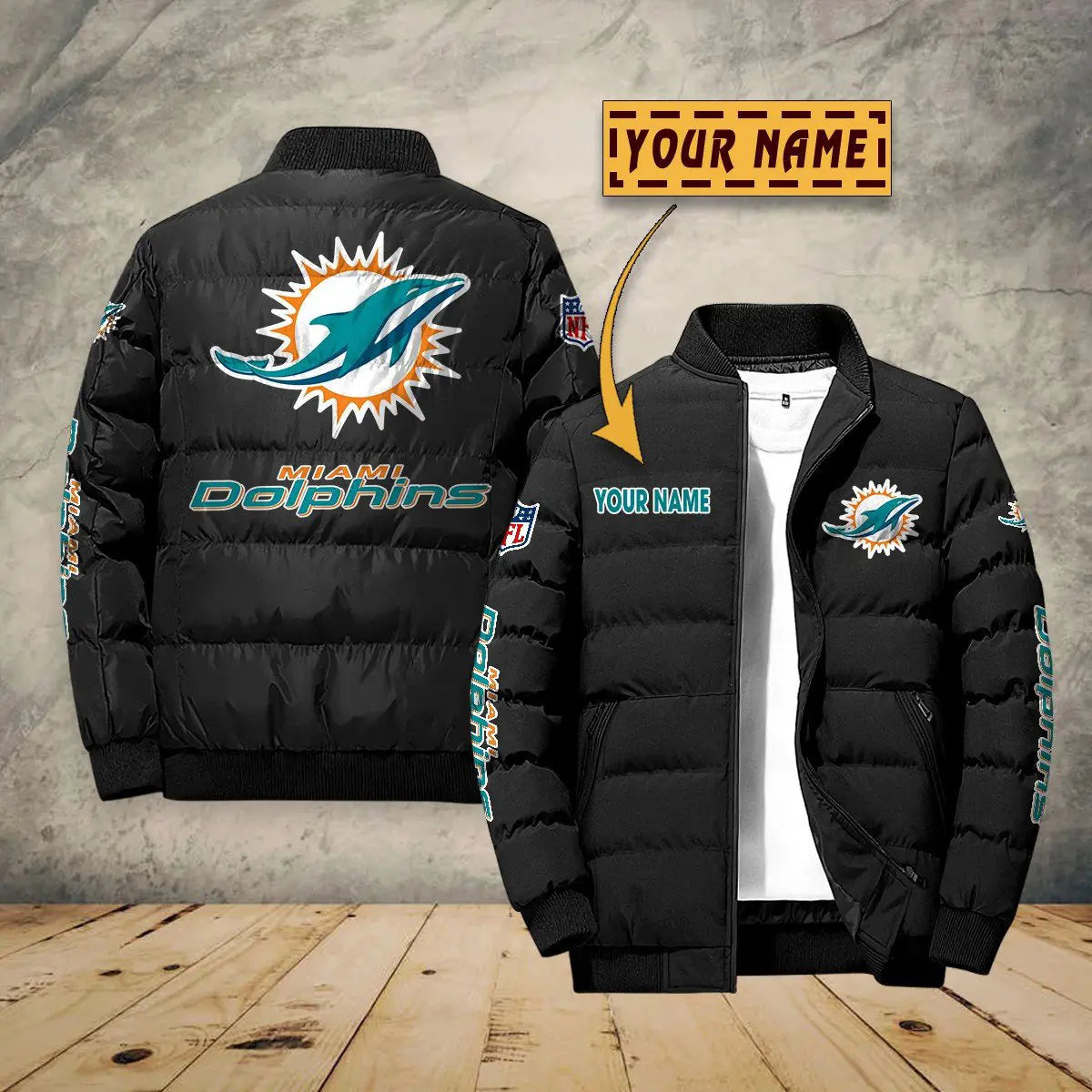 Miami Dolphins New Personalized Winter Puffer Jacket AZBTPFKJ000026