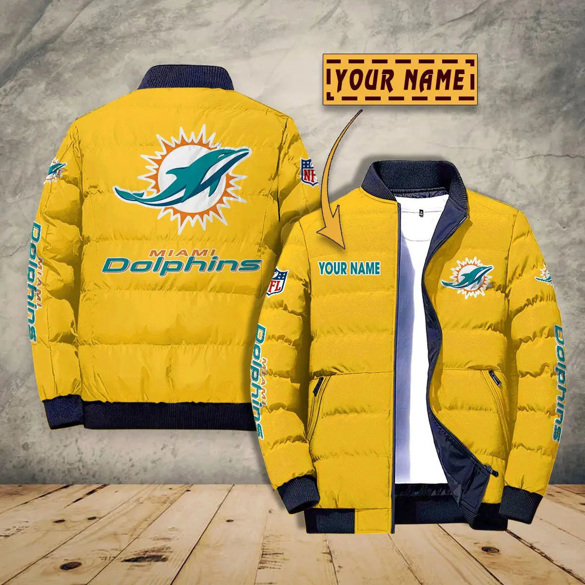 Miami Dolphins New Personalized Winter Puffer Jacket AZBTPFKJ000026