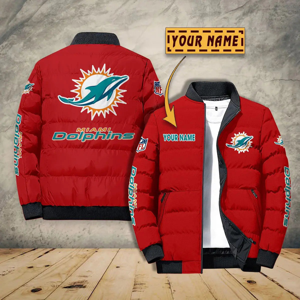Miami Dolphins New Personalized Winter Puffer Jacket AZBTPFKJ000026